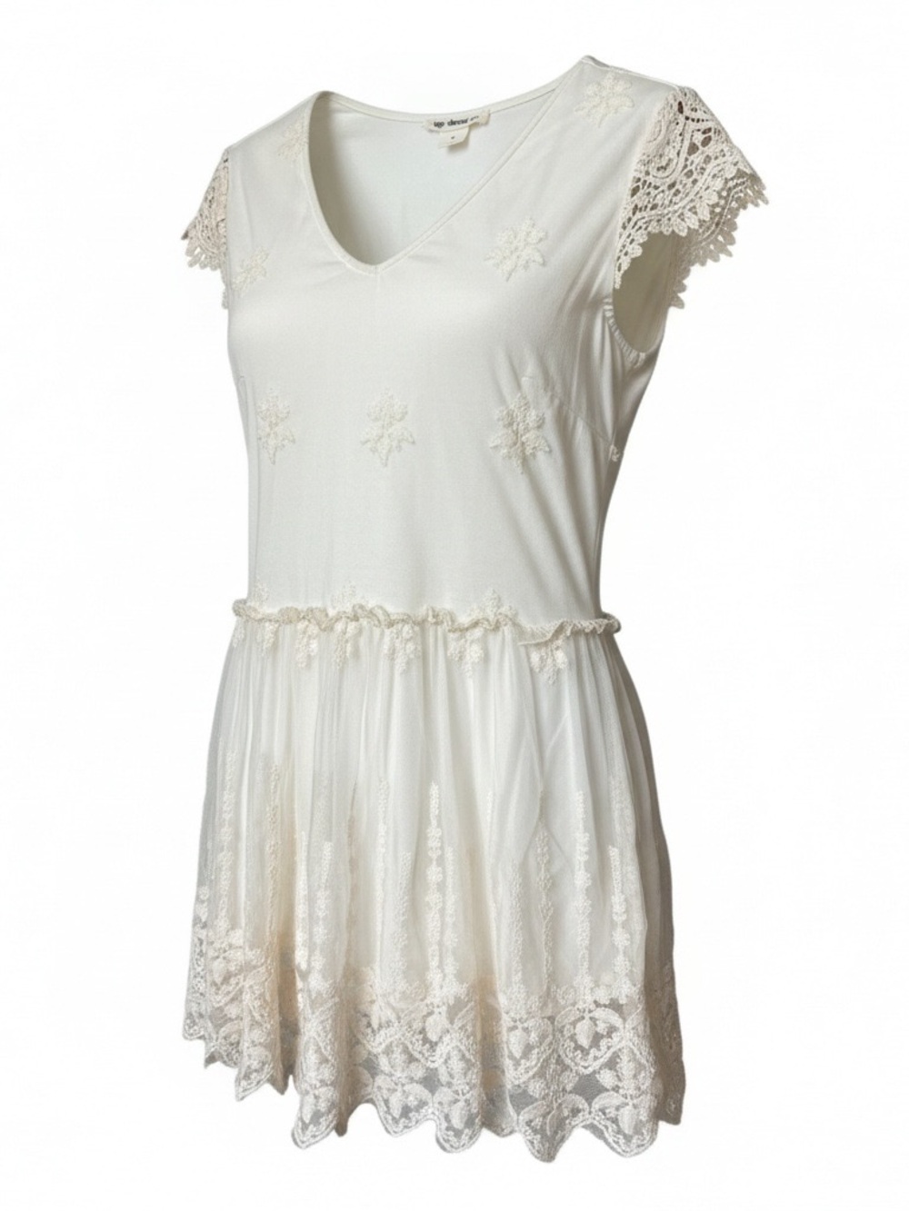 Indigo Thread Co. Boho Lace Embroidered V-Neck Tunic Top XS